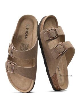 Cork Footbed Slide Sandals with Arch Support & Memory Foam